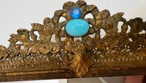 lot 182 image: Antique FILIGREE Brass Mirrored Vanity Tray wCobachons & Intricate Details