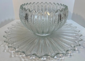 lot 233 image: Vintage DUNCAN MILLER Mardi Gras PUNCH BOWL Complete Set w Underplate & 12 Cups