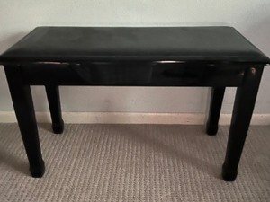 lot 275 image: Vintage Black LACQUERED Padded Piano Bench W Storage