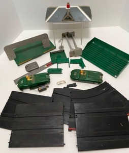 lot 278 image: Vintage MARX Toy SLOT CAR Parts & Pieces Including 2 FERRARI Racing Cars