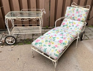 lot 294 image: Antique Rolling Wrought Iron LOUNGER & PATIO CART - As Seen