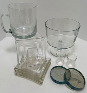 lot 297 image: Vintage Clear GLASSWEAR Including A Pitcher, PAPERWEIGHTS, Snack Plates & More
