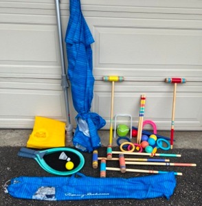 lot 305 image: New FUN in the SUN Beach Lot Including TOMMY BAHAMA Umbrella, Paddles & Sun Squad Games Pack