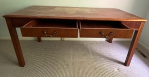 lot 325 image: Vintage NATIONAL DESK  TABLE Solid Wood, Sturdy & Well Made- Damaged Top