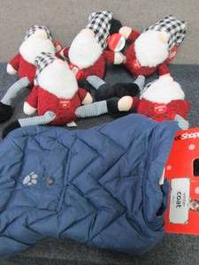 5 Sqeaky Pet Toys, Winter Coat...