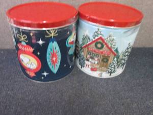2 Holiday Popcorn Tins -past date...
