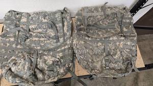 Large lot of ACU pattern items - 4 Large MOLLE II Field Rucksacks (Packs only), 4 - MOLLE II Molded waistbelt, and 4 - MOLLE II Enhanced Shoulder Straps