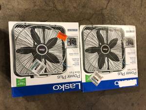 Lot of Lasko 20 in. 3 Speeds Box Fan in Gray with Weather-Shield Design for Window Use, Energy Efficent, Carry Handle, Steel Body Customer Returns See Pictures