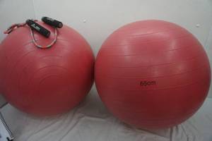 lot 80 image: 2 - 65cm balls, jump rope