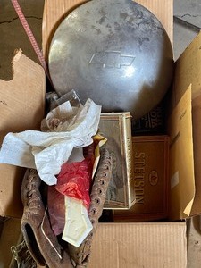 Glove, Cigar Boxes, Chevy Hubcap