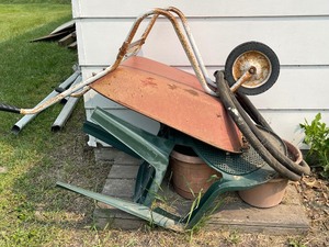 Wheelbarrow, Chairs, Pots