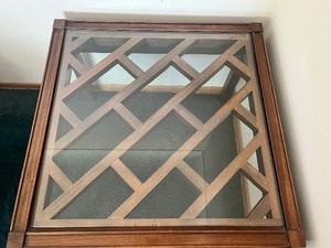 lot 130 image: Square Glass Top Wood End Table
