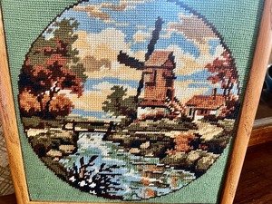lot 99 image: Windmill Cross Stitch Art and Clog Shoes