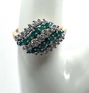 lot 15J image: Emerald and Diamond Ring in 14KT Yellow Gold Signed GWR Size 8