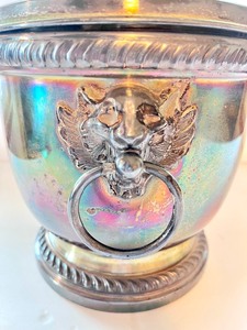 lot 188 image: Vintage Poole Silver Co E.P.C. Taunton Mass Lion Head Ice Bucket wLid