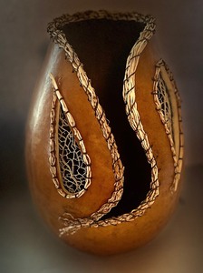 lot 4 image: Painted and Carved Gourd Art Vases
