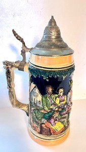 lot 48 image: German Beer Stein with Pewter Lid