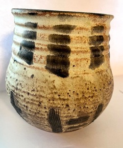 lot 14 image: Mid Century Cream & Black Pottery Vase
