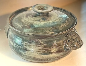 lot 3 image: Double Handled Fish Lidded Pottery