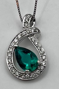 lot 11J image: Emerald & Diamond 14K White Gold 20 Necklace
