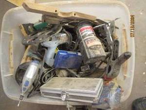 lot 83 image: Tote of tools and hardware...