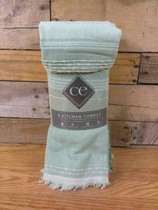 lot 54 image: Culinary Classics Aspen Fringe Green Cotton Oversized Kitchen Towels Set of 8