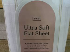 lot 58 image: 300 Thread Count Ultra Soft Flat Sheet - Threshold-Twin-Khaki Stripe