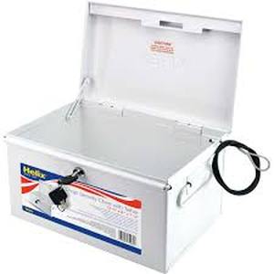 lot 99 image: Helix Locking Prescription Drug Security Chest with Tether, Heavy-Duty Steel Construction, White