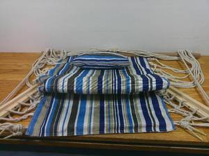 lot 98 image: Striped Hanging Hammock Cabana Chair-Some Signs of Wear