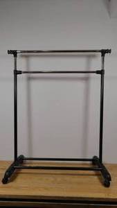 lot 230 image: Adjustable 2 Tier Mobile Clothing Rack w Top Extensions