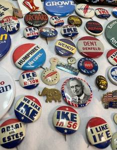 lot 31 image: Vintage Huge Lot of Political PINBACK Pins Both Parties