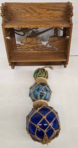 lot 109 image: Nautical Sail Boat Lighthouse Shelf & Japanese Glass Fishing Balls