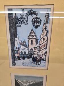 lot 132 image: 3 Framed Winter Village Scenes Silk Lithos 