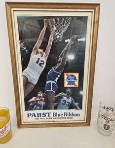 lot 104 image: Vintage Collectible Beer Glasses & NBA Pabst Beer Poster