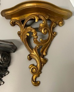 lot 69 image: Vintage Hollywood Regency Scrolling SYROCO WOOD & Plastic Including Illinoise Moulding Co. Wall Shelves