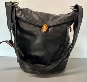 lot 72 image: MARINO ORLANDI Black Leather Bucket BAG Purse Gold Toned Accents ITALY