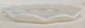 lot 129 image: Vintage Moonstone Opalescent Hobnail Ruffled Edge Plate