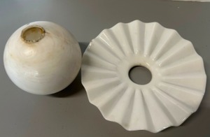 lot 220 image: Vintage MILK GLASS Pieces Includes a Lightning Rod Ball & Crimped Lamp Shade