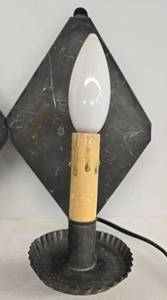 lot 119 image: Vintage Pair of Primitive Tin Wall Diamond Sconce Candle Lights