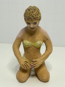 lot 98 image: Vintage MCM Clay Ceramic Figure Lady in Yellow Bikini Sculpture Figurine Unsigned