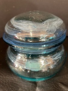 lot 236 image: Hand Blown MURANO Blue Clear & Swirled Glass Covered JAR Large Pontil Unsigned