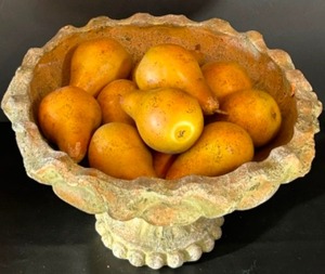 lot 237 image: Vintage Terracotta Footed Bowl With Faux PEARS Fruit Filled Fall Home Decor Display