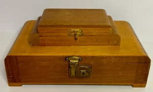 lot 201 image: Vintage Qty 2 ART DECO Tiered TRINKET Boxes Vanity Dresser Storage & Decor