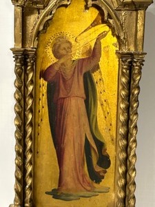 lot 15 image: Antique Large Gothic Gold Gilt Framed Angel Painting From Florence Italy ALTER ICON by Giulio Buzzini