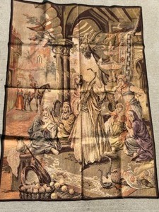 lot 99 image: Vintage Belgium TAPESTRY Depicting a Snake Charmer Handler Market Scene