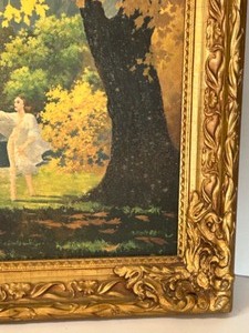 lot 243 image: Vintage Ornate Golden Gilt Frame with Art Print  The Golden Dream by Withers