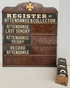 lot 280 image: Vintage Church Register of Attendance & Collection Board