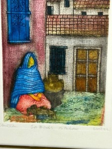 lot 203 image: Vintage Colored Etching S.n. Nicholas Totolapon #111200 Signed Print & Framed