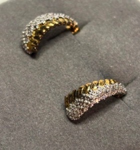 lot 296 image: 925 Sterling Silver with Light Gold Plating Diamonique Pattern Half Loop Pierced Earrings