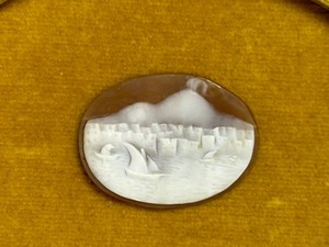 lot 204 image: Vintage  Antique CAMEO Carved from Shell Water Scene Framed Unmounted
